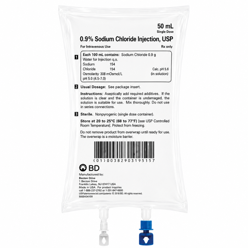 IV Bags Sodium Chloride 0.9% NACL 50ml BD-1727170102