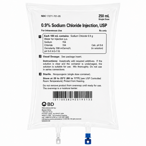 IV Bags Sodium Chloride 0.9% NACL 250ml BD-1727170105