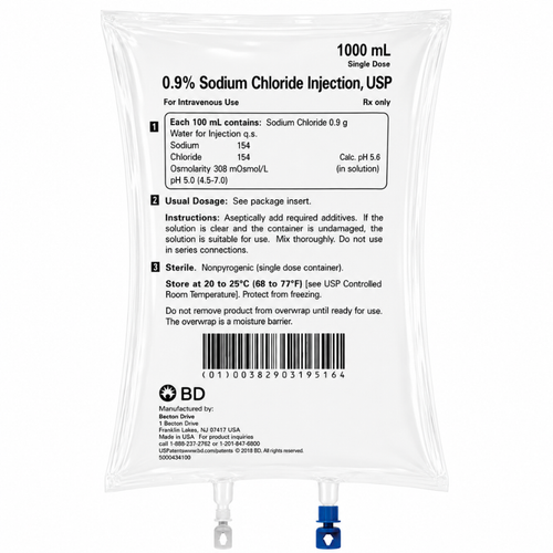 IV Bags Sodium Chloride 0.9% NACL 1000ml BD-1727170107