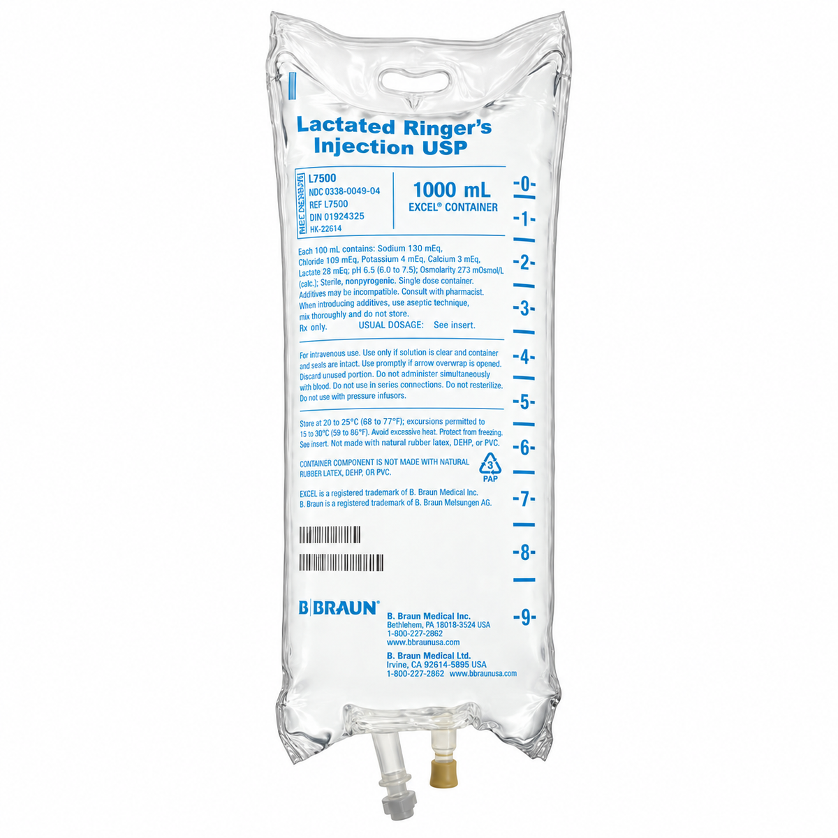 B. Braun L7500 Lactated Ringer’s Injection USP IV bag, 1000 mL