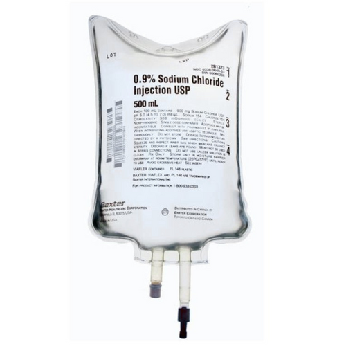 Baxter 2B1323Q 0.9% sodium chloride normal saline IV bag 500 mL VIAFLEX