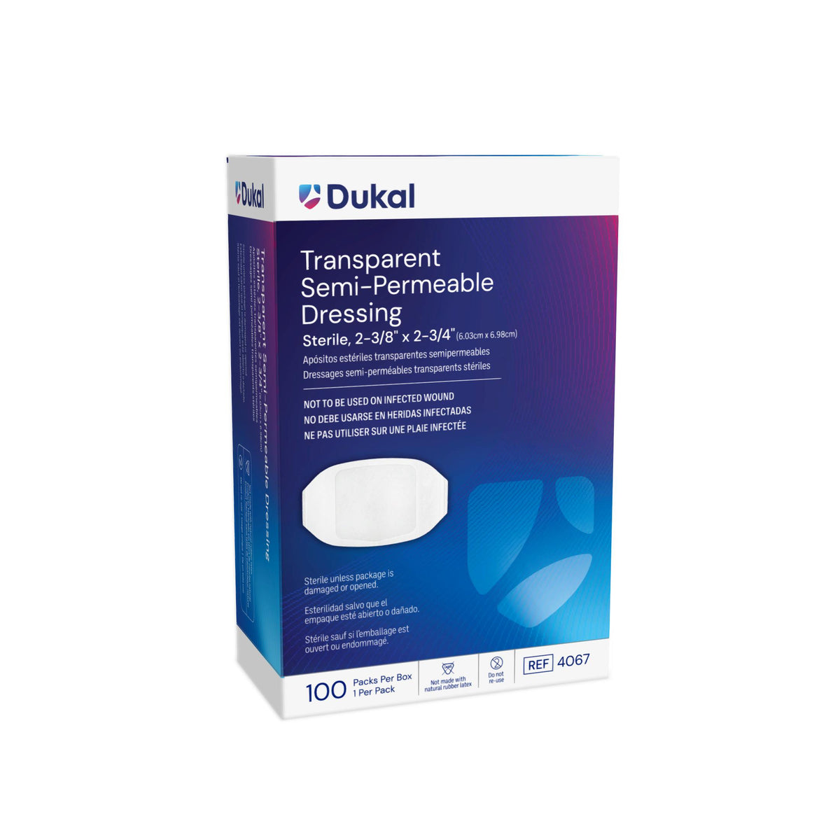 Dukal 4067 transparent dressing with application backing and removal tab