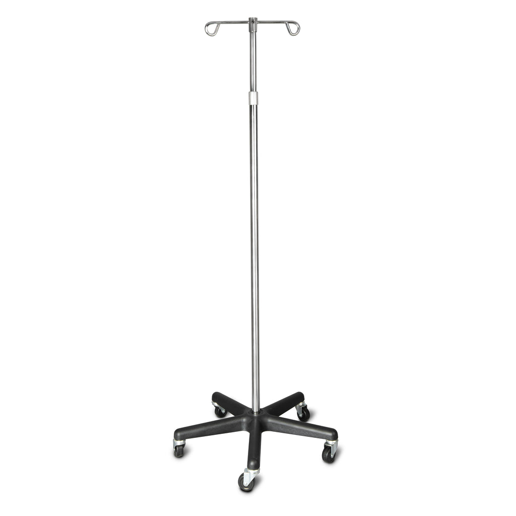 Dukal Tech-Med 4355 chrome IV stand with two hooks and five-caster base