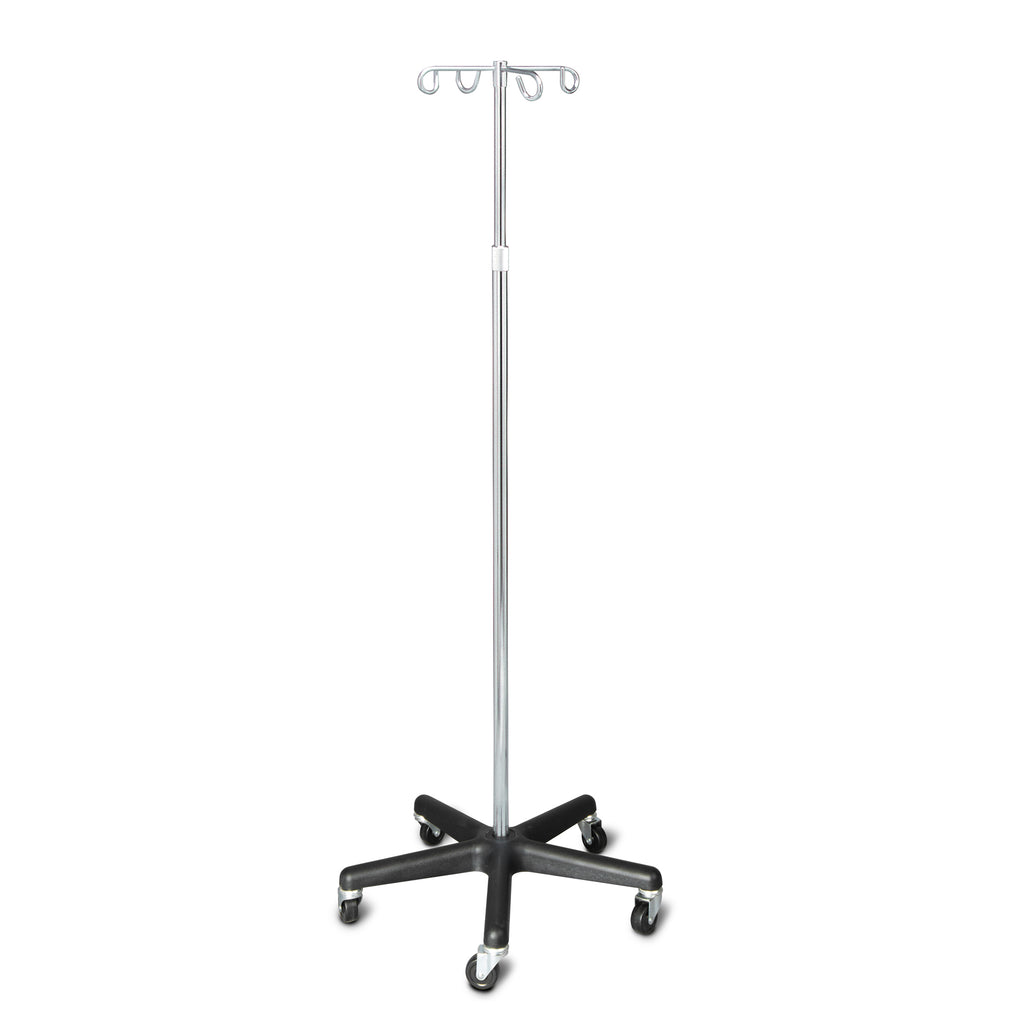 Dukal Tech-Med 4356 chrome IV stand with four hooks and five-caster base