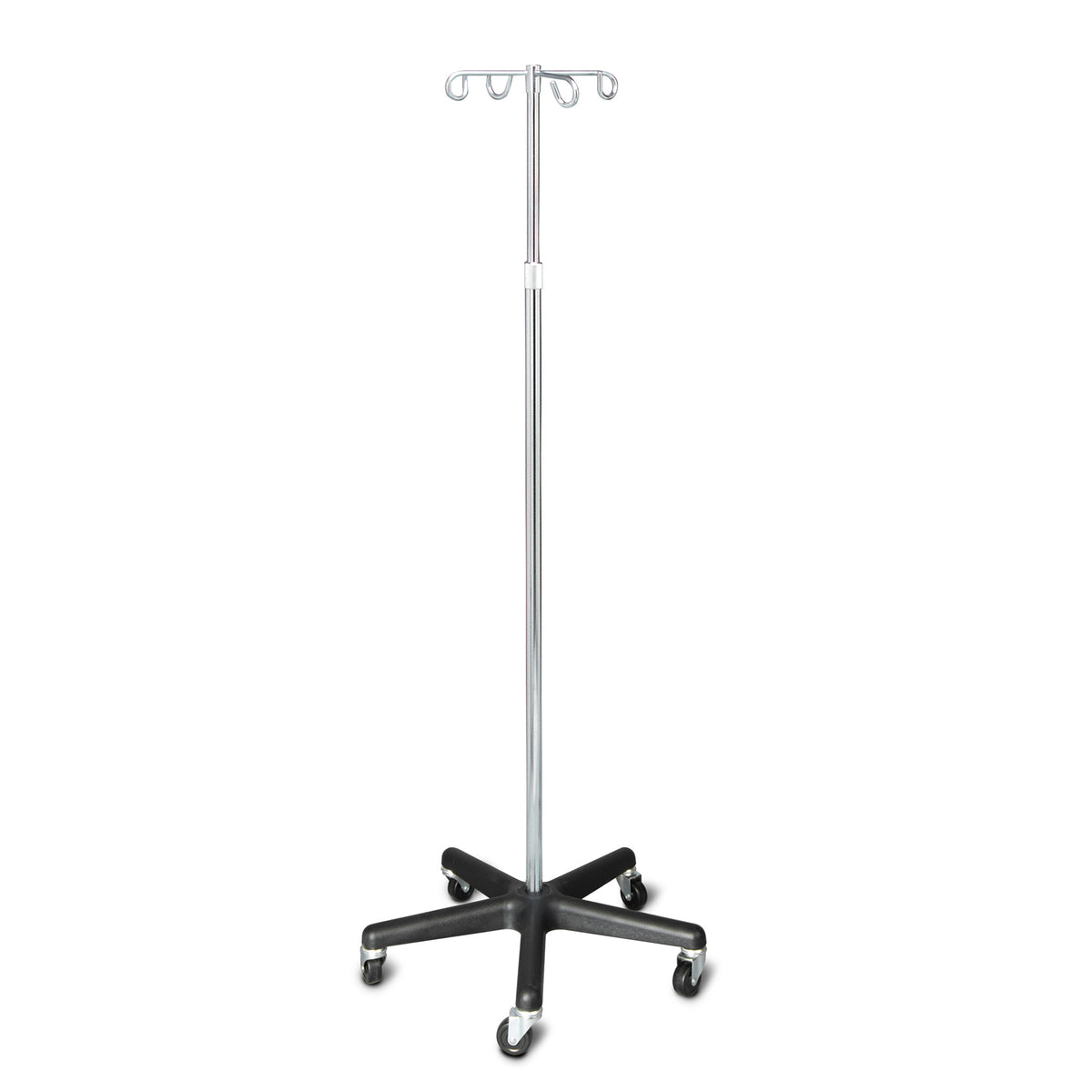 Dukal Tech-Med 4356 chrome IV stand with four hooks and five-caster base