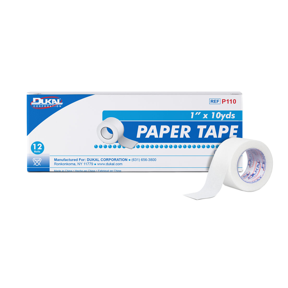 12-roll box of Dukal P110 paper tape, 1 inch wide