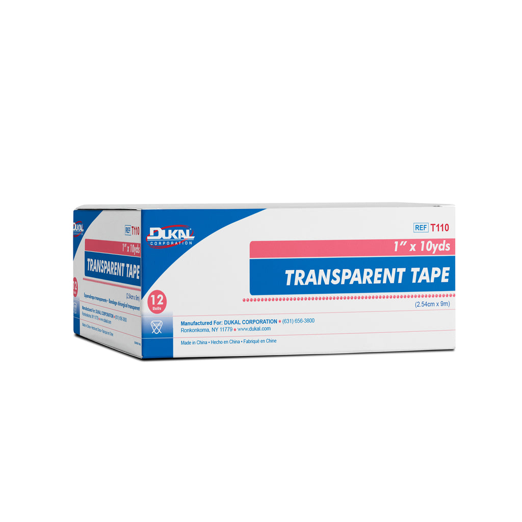 Dukal T110 transparent medical tape roll, 1 inch x 10 yards