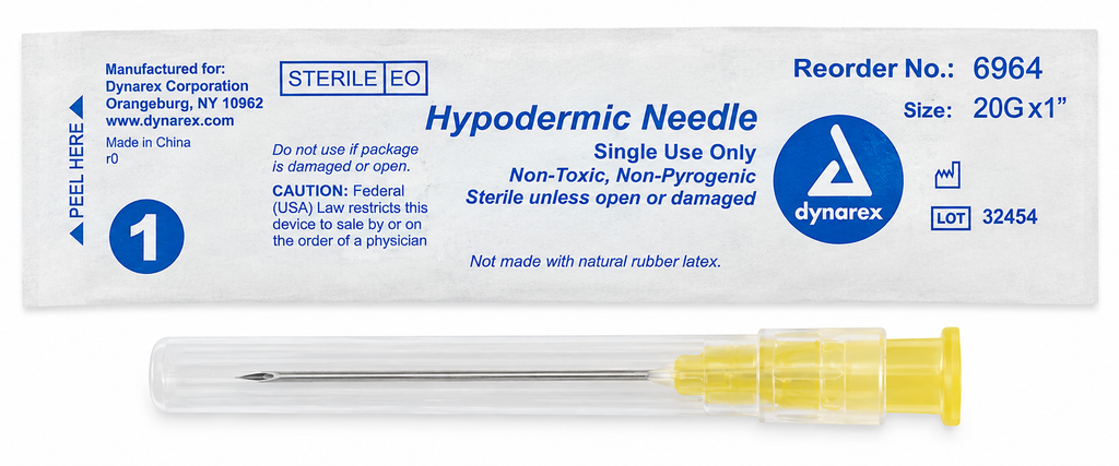 Dynarex 6964 sterile 20 gauge x 1 inch hypodermic needle