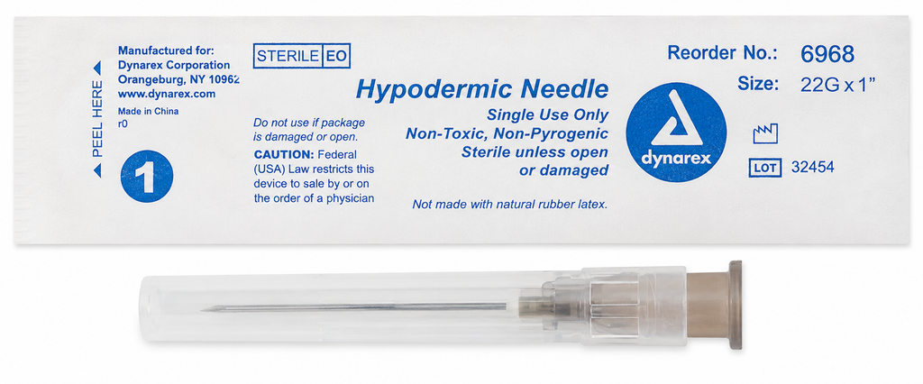 Dynarex 6968 sterile 22 gauge x 1 inch hypodermic needle