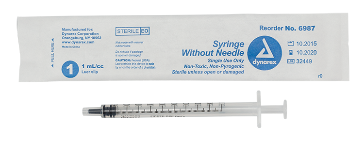 Dynarex 6987 sterile 1cc Luer Slip syringe without needle