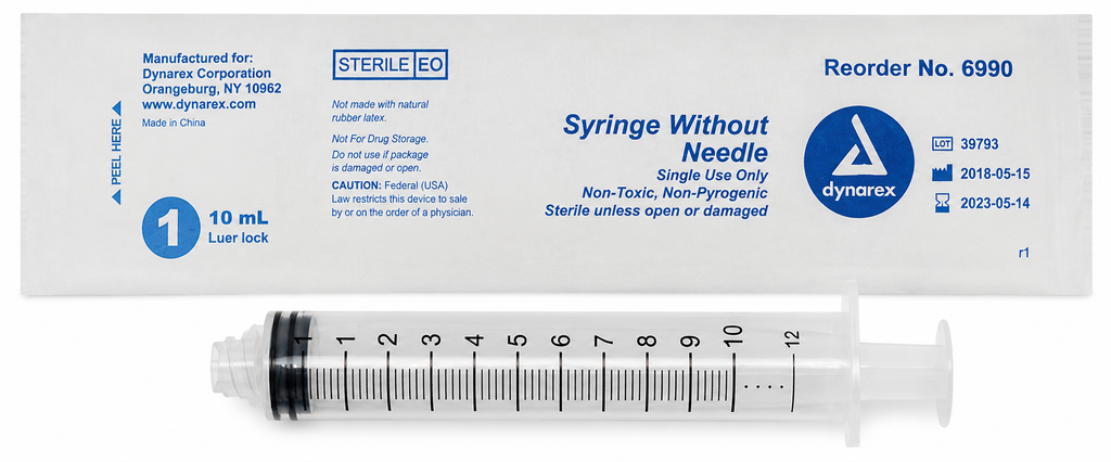 Dynarex 6990 10cc syringe for IV therapy and medication delivery