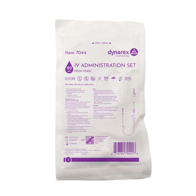 Administration Set – Dynarex 7044, 20 Drop, 92" Tubing, 50/Case