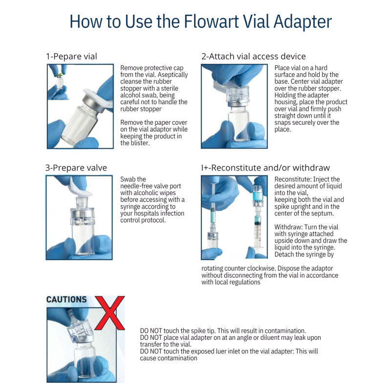 Sterile 13mm vial adapter designed for safe medication transfer between standard medication vials and syringes
